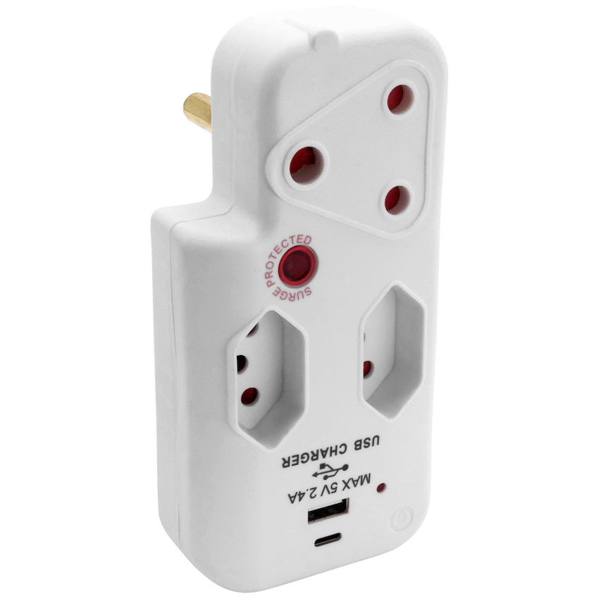 Ellies 3 Way Surge Adaptor with Type C + USB - WT