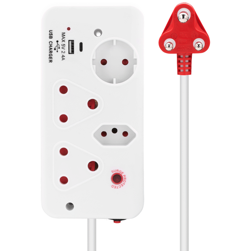 Ellies 4-Way Surge Multiplug with USB-A+USB-C 0.5m - WT