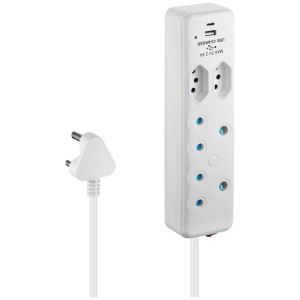 Switched 4-Way Extension Lead with 1x Type-C + 1x USB - 4m