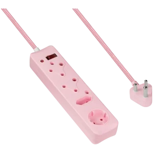 Switched 4-Way Surge-Protected Multiplug - 3m Braided Cord - Pink