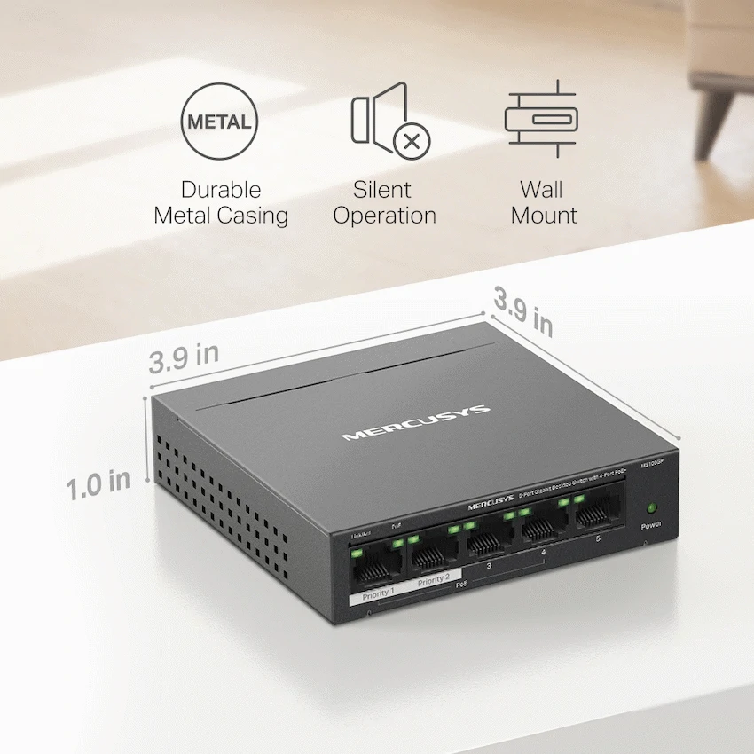 TP-Link Mercusys MS105GP 5-Port Gigabit Desktop Switch with 4-Port PoE+ - Image 10