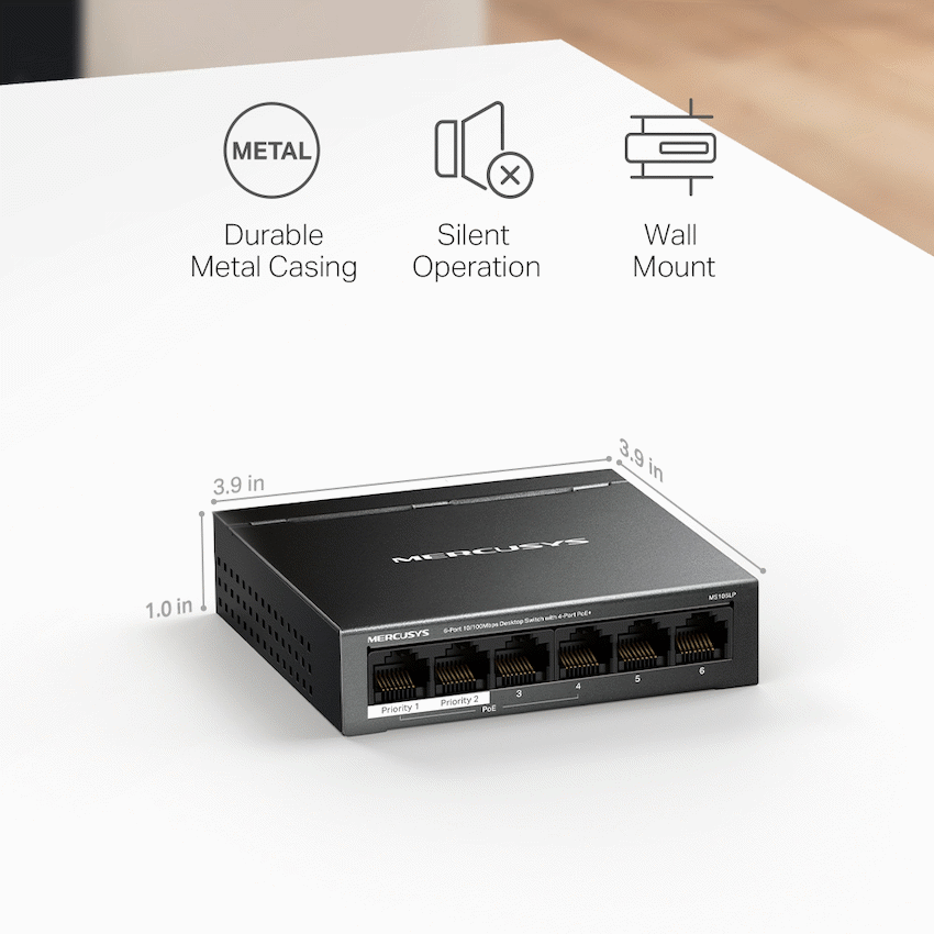 TP-Link Mercusys MS106LP 6-Port 10/100Mbps Desktop Switch with 4-Port PoE+ - Image 10