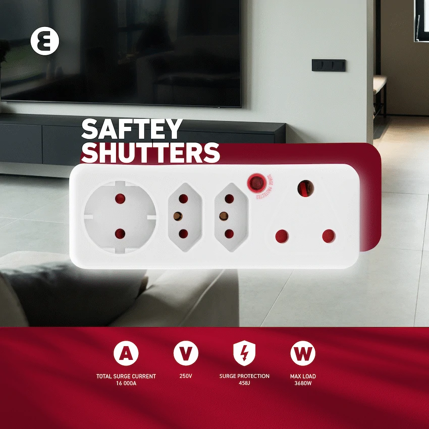 Ellies 4-Way Surge Adaptor with Schuko - WT - Image 11