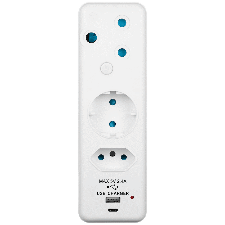 Ellies 3-Way Schuko Adaptor with Type-C + USB - White - Image 2