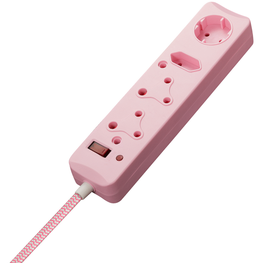 Switched 4-Way Surge-Protected Multiplug - 3m Braided Cord - Pink - Image 2
