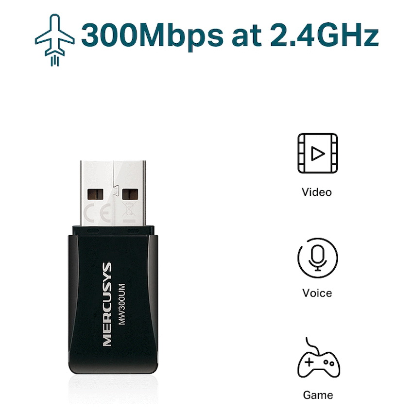 TP-Link Mercusys MW300UM N300 Wireless Mini USB Adapter - Image 2