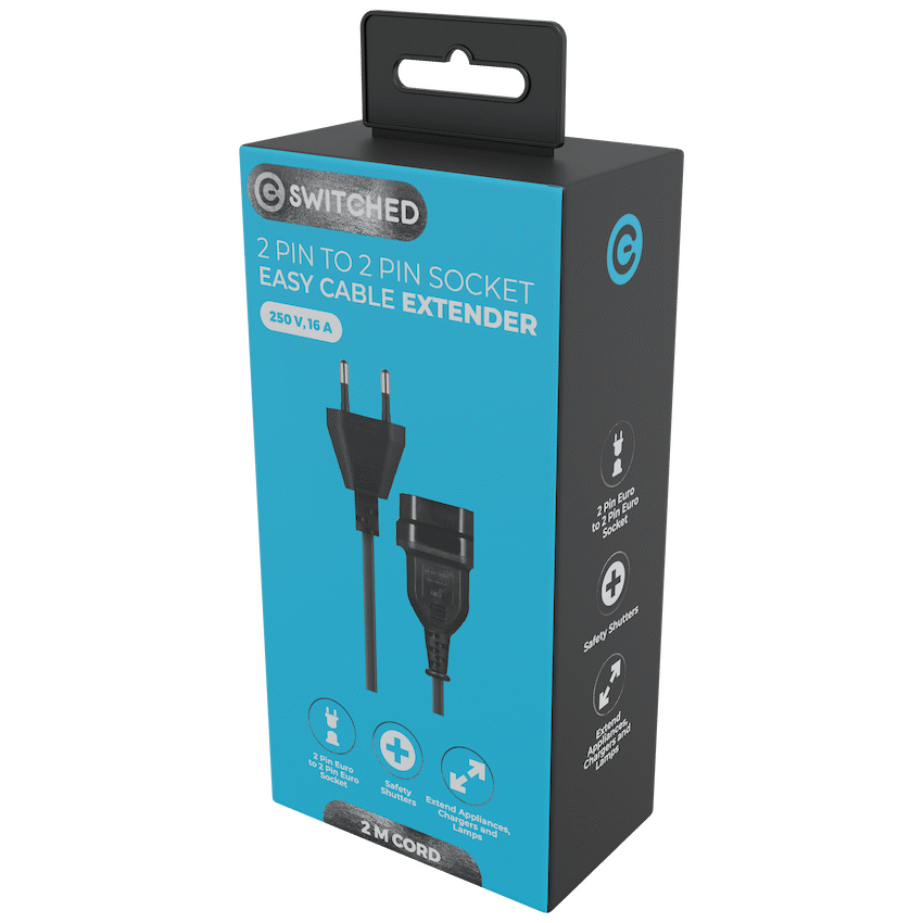 Switched Easy Cable Extender 2-Pin Euro to 2-Pin Euro Socket 2m - Image 2