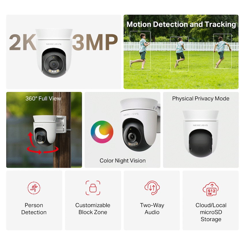 TP-Link Mercusys Outdoor Pan/Tilt Security Wi-Fi Camera - Image 2