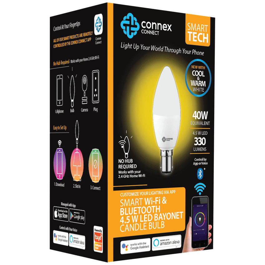 Smart WiFi Bulb 4.5W LED White Candle Bayonet - Image 2