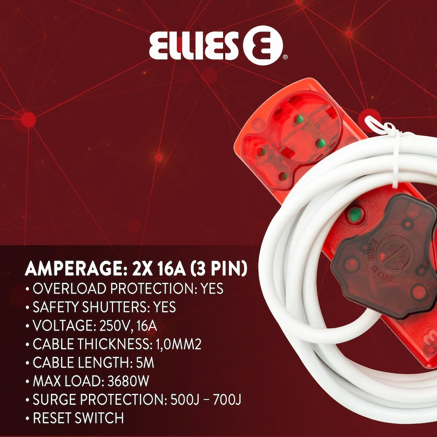 Ellies 4 Way High Surge Extension Lead - 3M - Image 3