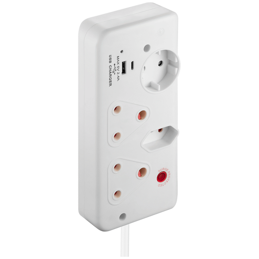 Switched 4-Way with 1x Type-C + 1x USB 2.4a Socket Medium Surge-Protected 0.5m - Image 3