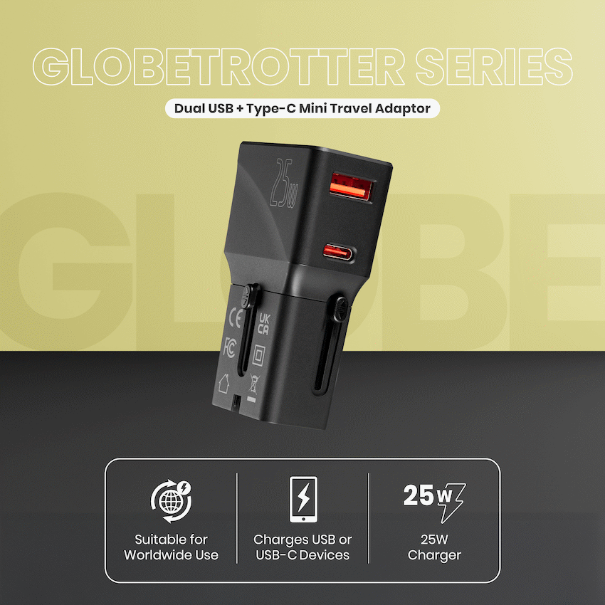 Volkano Globetrotter Series 25w Dual USB + Type-C Mini Travel Adaptor - Image 3