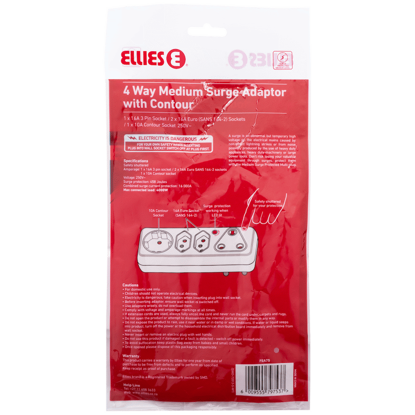 Ellies 4-Way Surge Adaptor with Schuko - WT - Image 4