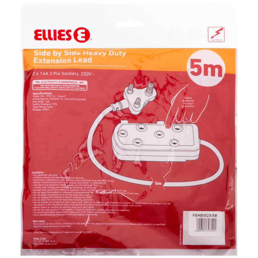 Ellies Side by Side Heavy Duty Extension Lead-5M-BK - Image 4
