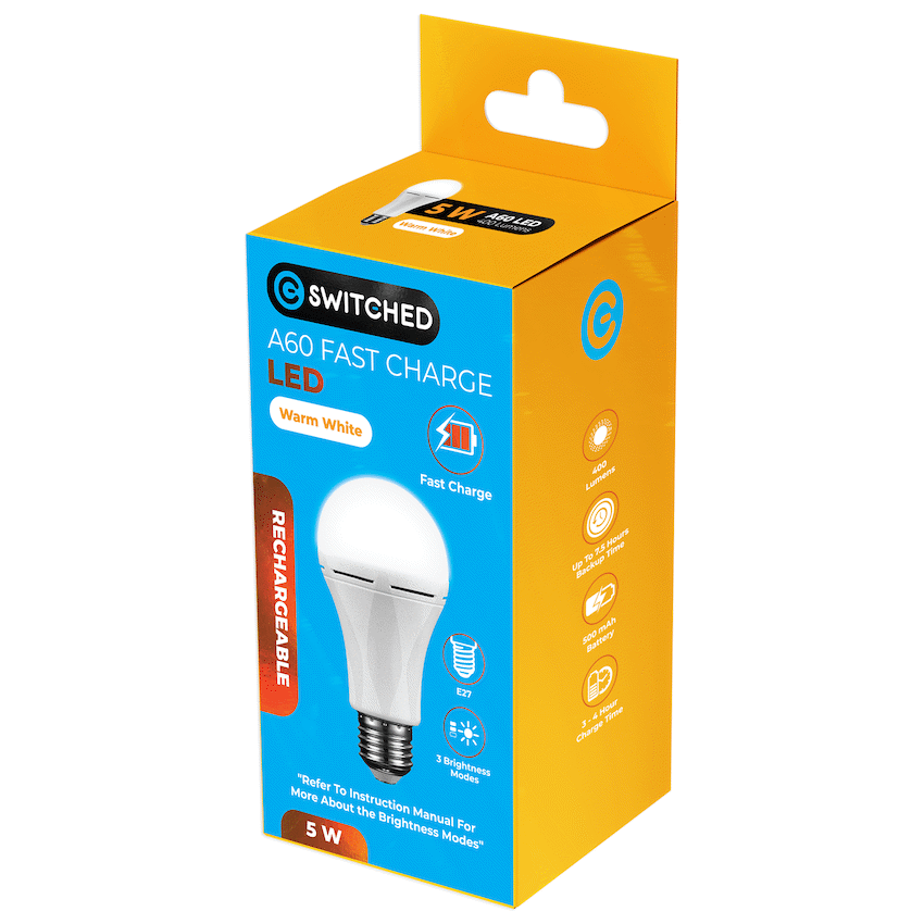 Switched 5w A60 Rechargeable Fast Charge E27 LED WW - Image 4