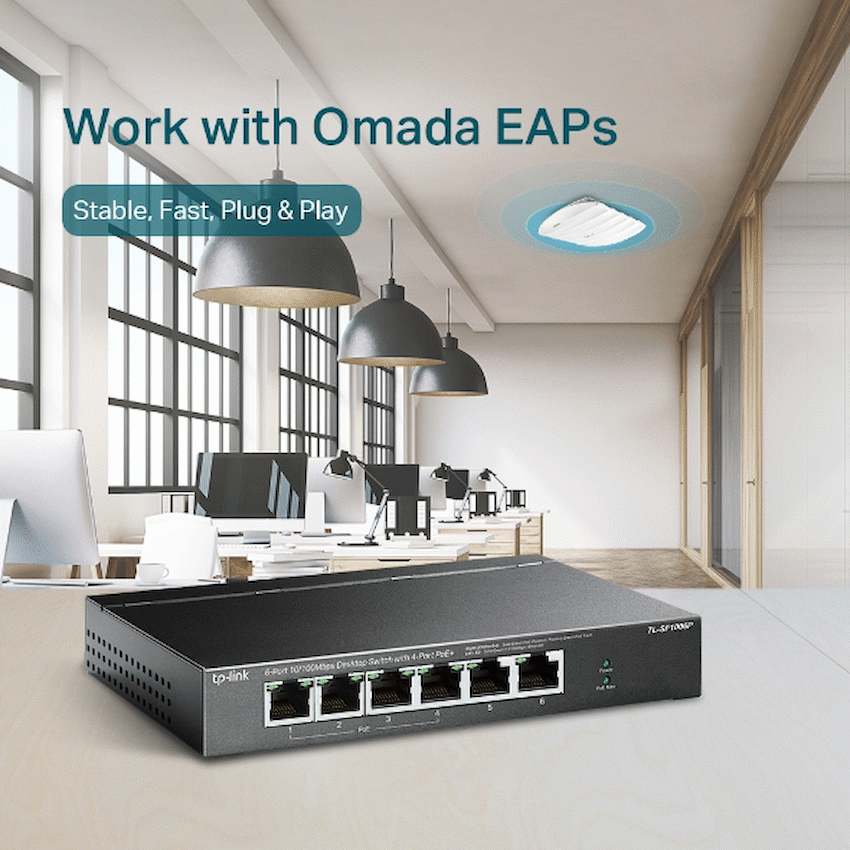TP-Link TL-SF1006P 6-Port 10/100Mbps Desktop Switch with 4-Port PoE+ - Image 4