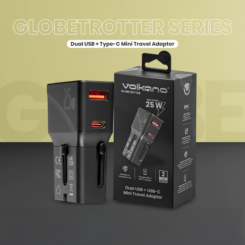 Volkano Globetrotter Series 25w Dual USB + Type-C Mini Travel Adaptor - Image 4
