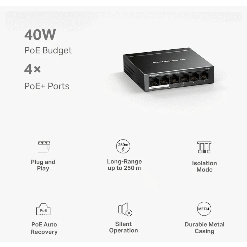 TP-Link Mercusys MS106LP 6-Port 10/100Mbps Desktop Switch with 4-Port PoE+ - Image 4