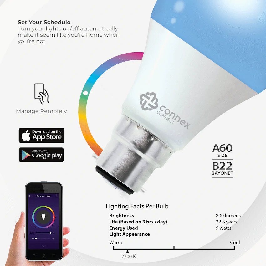 Smart Wi-Fi Bulb 6w LED RGB White - Bayonet - Image 4