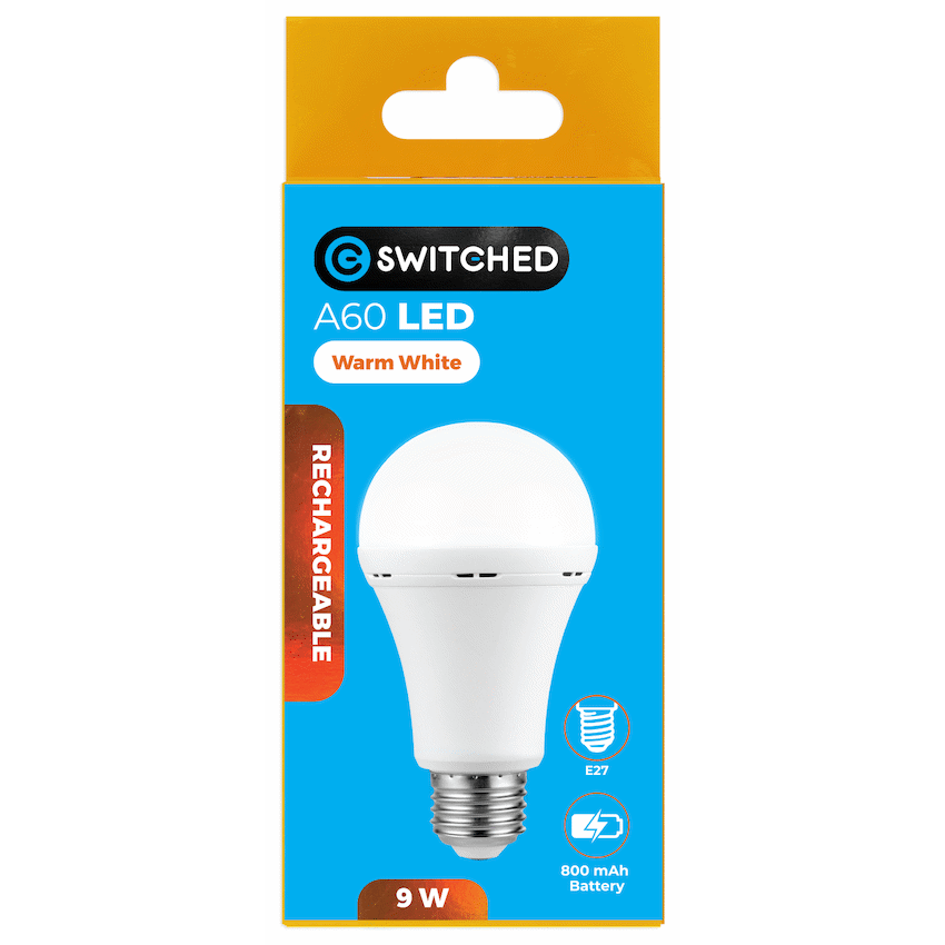 Switched 9w A60 Rechargeable LED Light Bulb - E27 - Warm White - Image 5