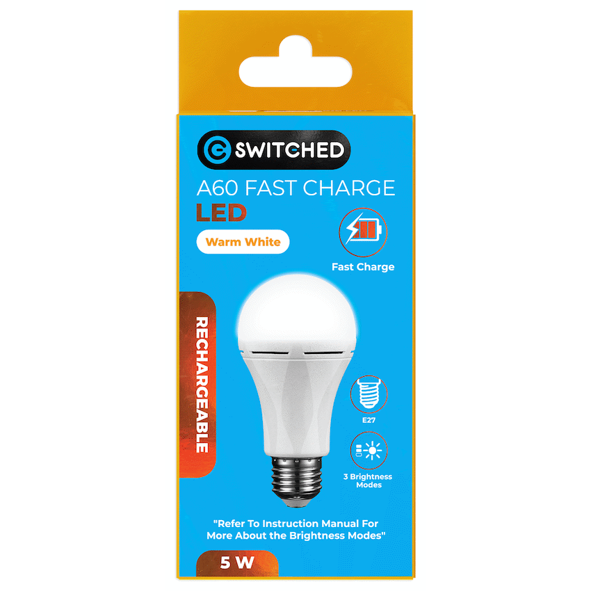 Switched 5w A60 Rechargeable Fast Charge E27 LED WW - Image 5