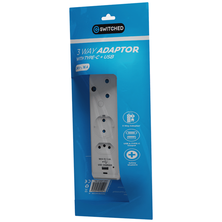 Switched 3-Way Schuko Adaptor with Type C + USB - Image 5