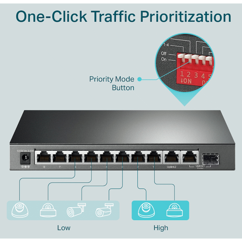 TP-Link TL-SG1210MP 10-Port Gigabit Desktop Switch with 8-Port PoE+ - Image 5