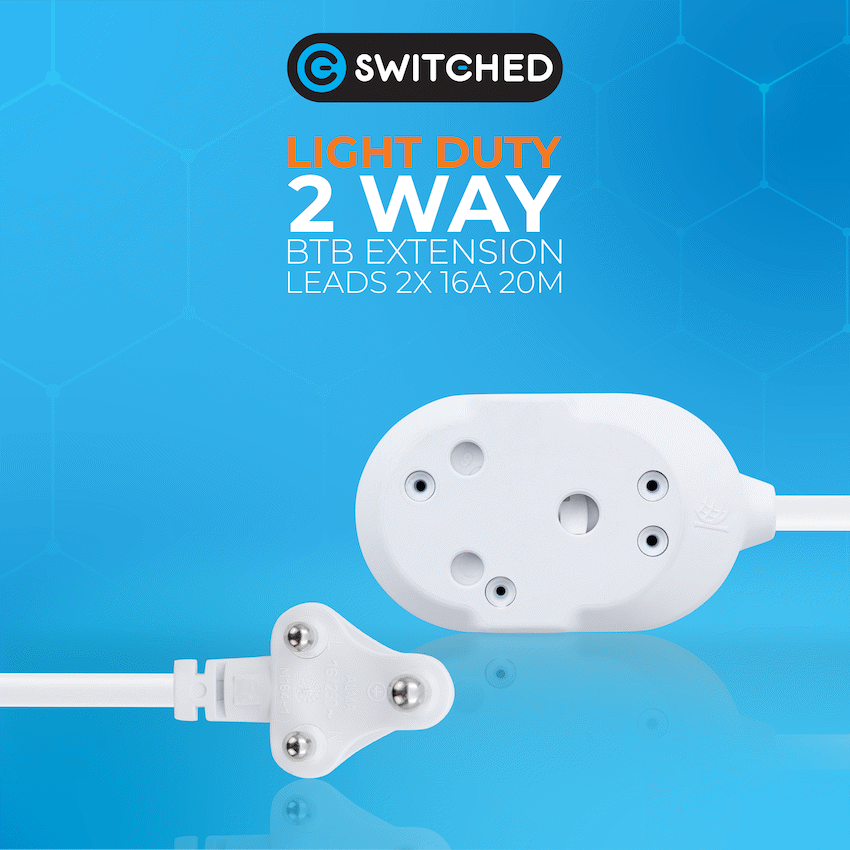 SWITCHED LIGHT DUTY Back To Back(BTB) EXTENSION LEADS 20M - WT - Image 5