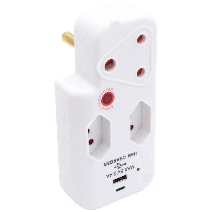 Switched 3-Way Medium Surge Adaptor with Type-C + USB - White - Image 6