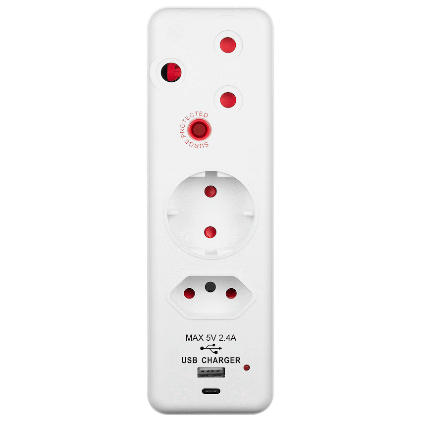 Switched 3-Way Medium Surge Adaptor - Schuko with Type-C + USB - Image 6