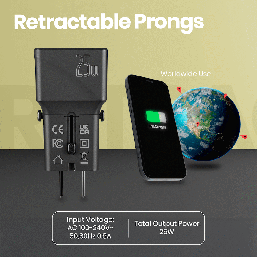 Volkano Globetrotter Series 25w Dual USB + Type-C Mini Travel Adaptor - Image 6
