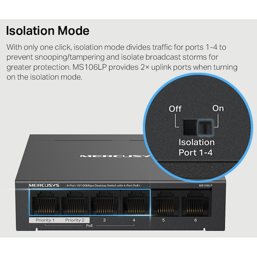 TP-Link Mercusys MS106LP 6-Port 10/100Mbps Desktop Switch with 4-Port PoE+ - Image 7