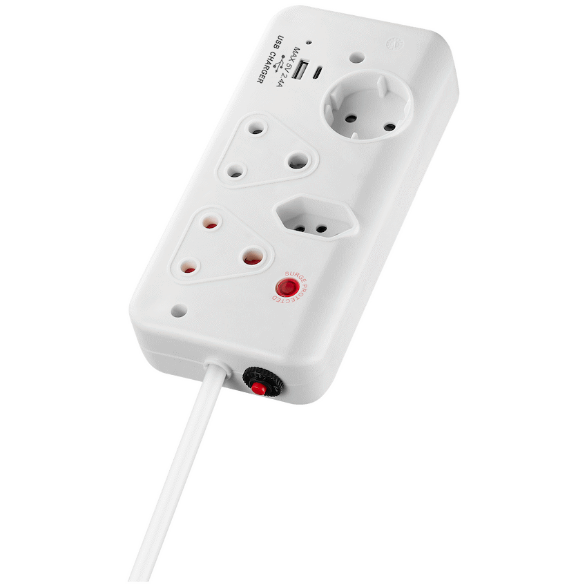 Switched 4-Way with 1x Type-C + 1x USB 2.4a Socket Medium Surge-Protected 0.5m - Image 7