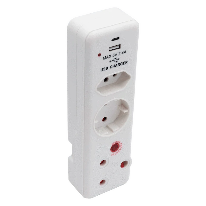 Switched 3-Way Medium Surge Adaptor - Schuko with Type-C + USB - Image 8