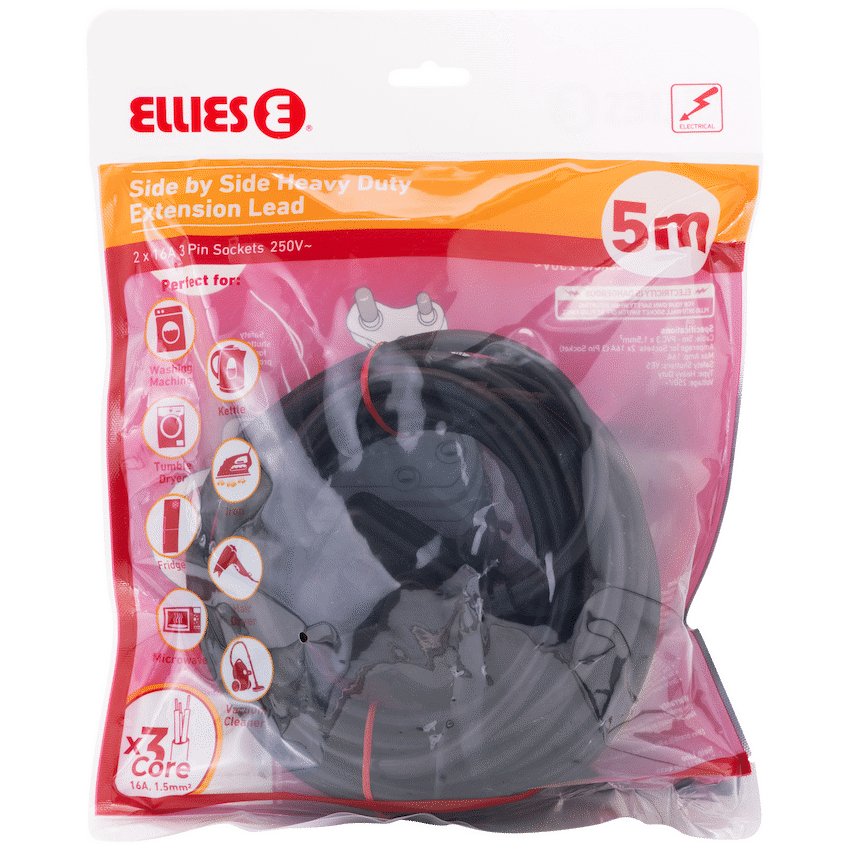 Ellies Side by Side Heavy Duty Extension Lead-5M-BK - Image 8