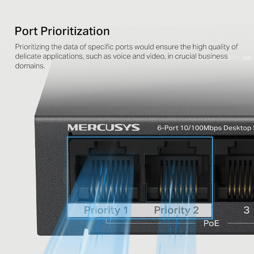 TP-Link Mercusys MS106LP 6-Port 10/100Mbps Desktop Switch with 4-Port PoE+ - Image 8
