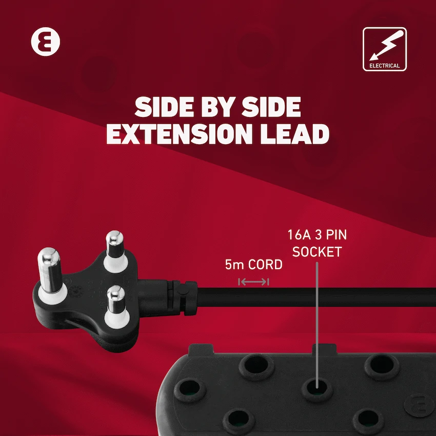 Ellies Side by Side Heavy Duty Extension Lead-5M-BK - Image 9