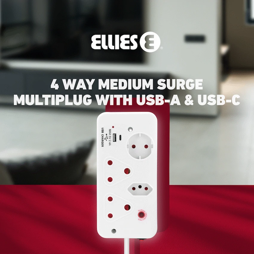 Ellies 4-Way Surge Multiplug with USB-A+USB-C 0.5m - WT - Image 9