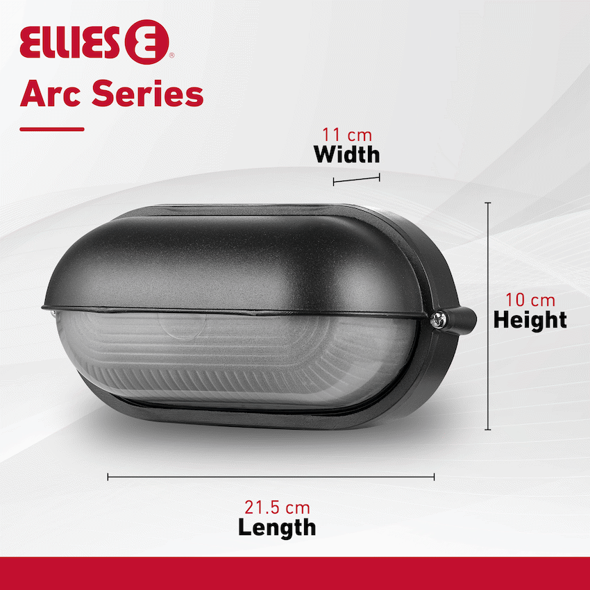 Ellies Arc Series - AC Oval LED Bulkhead - Aluminium + Glass - E27 Base -BK - Image 4