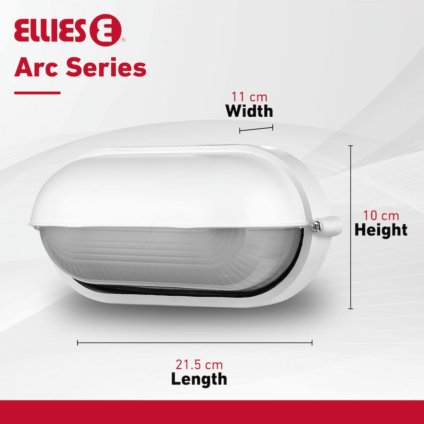 Ellies Arc Series - AC Oval Bulkhead - Aluminium + Glass - E27 Base -WT - Image 4