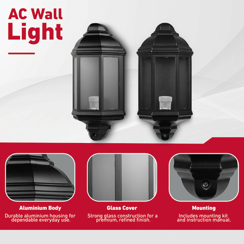 Ellies Forge Series - AC Wall Light - Aluminium + Glass - E27 Base -BK - Image 4