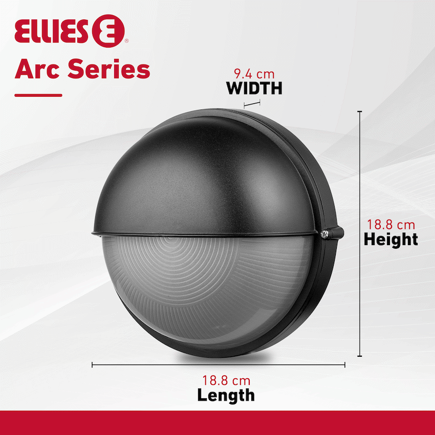 Ellies Arc Series - AC Round Bulkhead - Aluminium + Glass - E27 Base -BK - Image 5