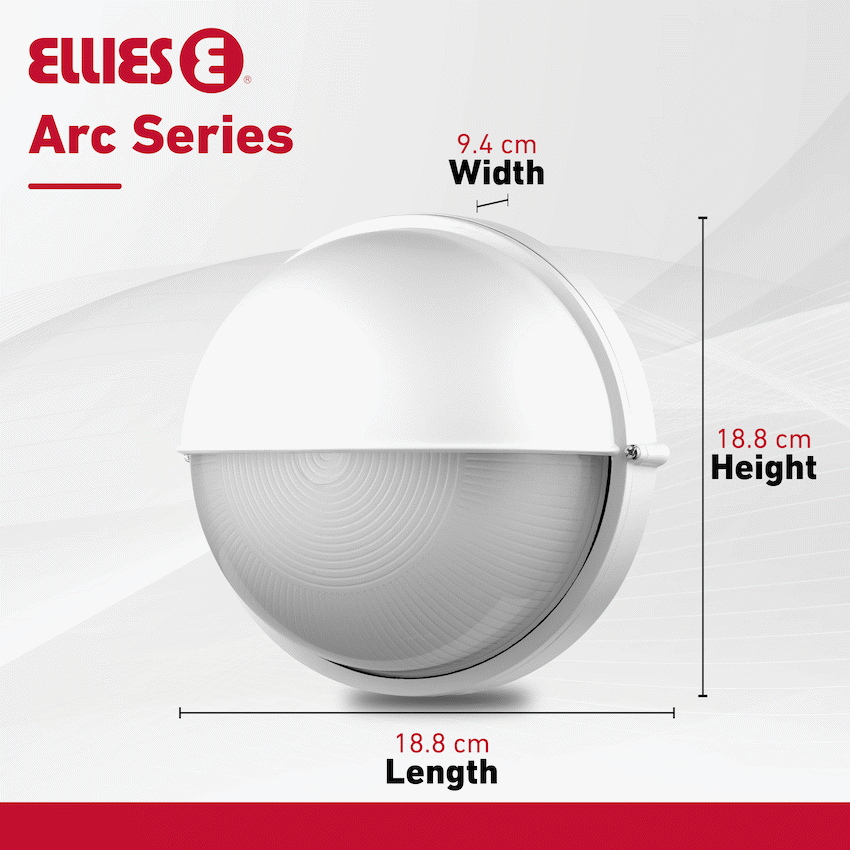 Ellies Arc Series - AC Round Bulkhead - Aluminium + Glass - E27 Base -WT - Image 5