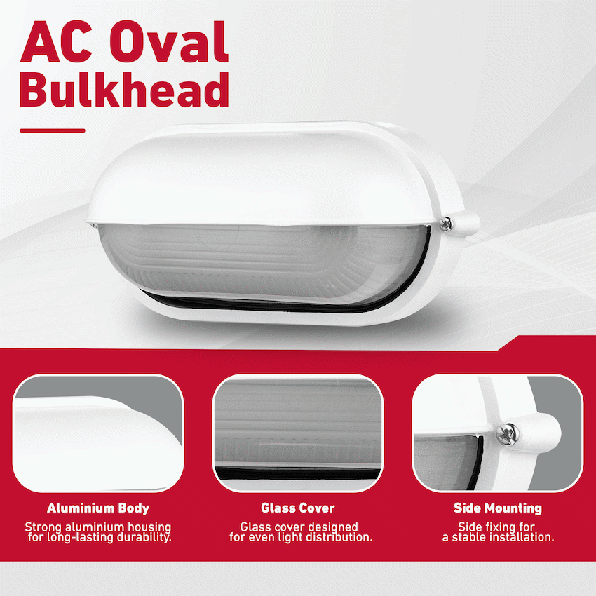 Ellies Arc Series - AC Oval Bulkhead - Aluminium + Glass - E27 Base -WT - Image 5