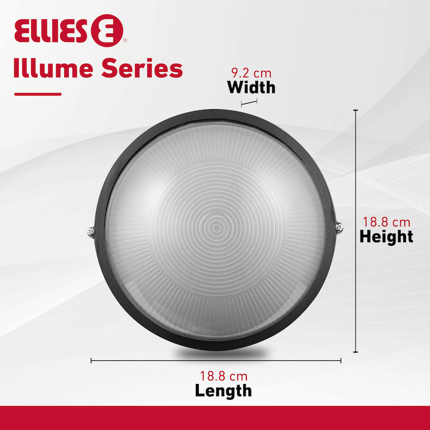Ellies Illume Series - AC Round Bulkhead - Aluminium + Glass - E27 Base -BK - Image 5