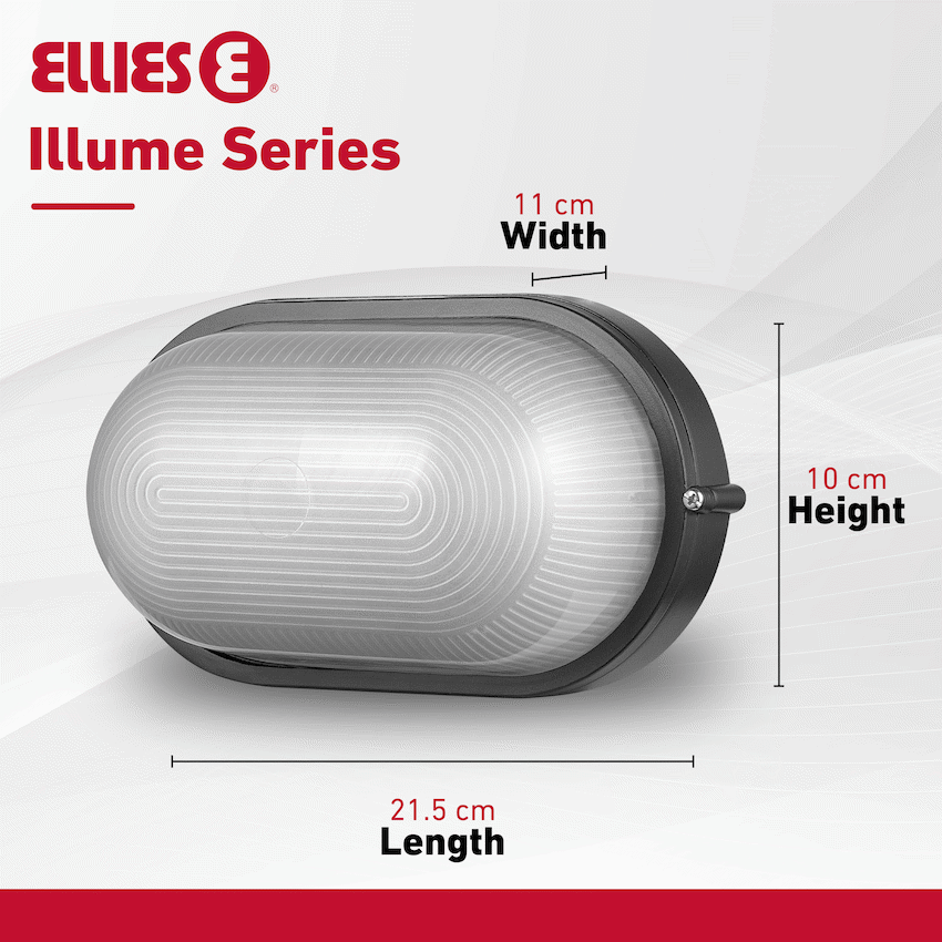 Ellies Illume Series - AC Oval Bulkhead - Aluminium + Glass - E27 Base - BK - Image 6