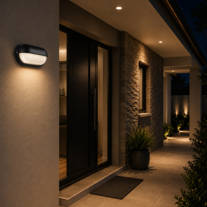 Ellies Arc Series - AC Oval LED Bulkhead - Aluminium + Glass - E27 Base -BK - Image 6