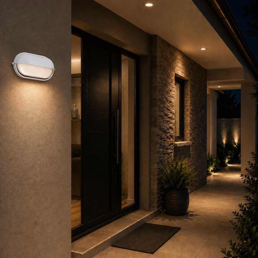 Ellies Arc Series - AC Oval Bulkhead - Aluminium + Glass - E27 Base -WT - Image 6