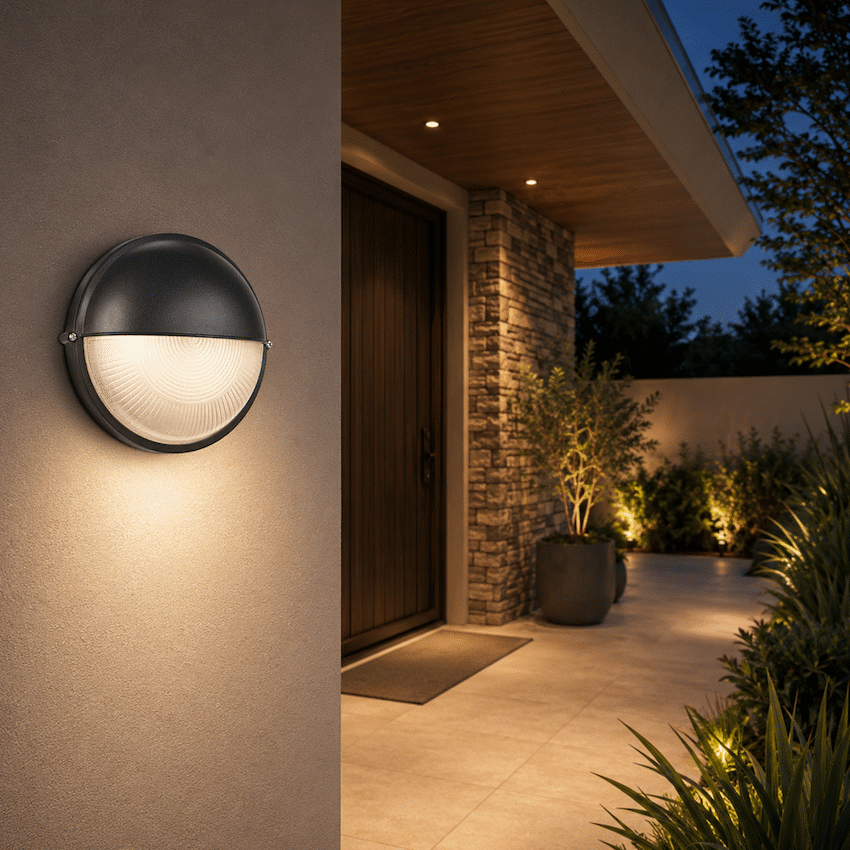 Ellies Arc Series - AC Round Bulkhead - Aluminium + Glass - E27 Base -BK - Image 6