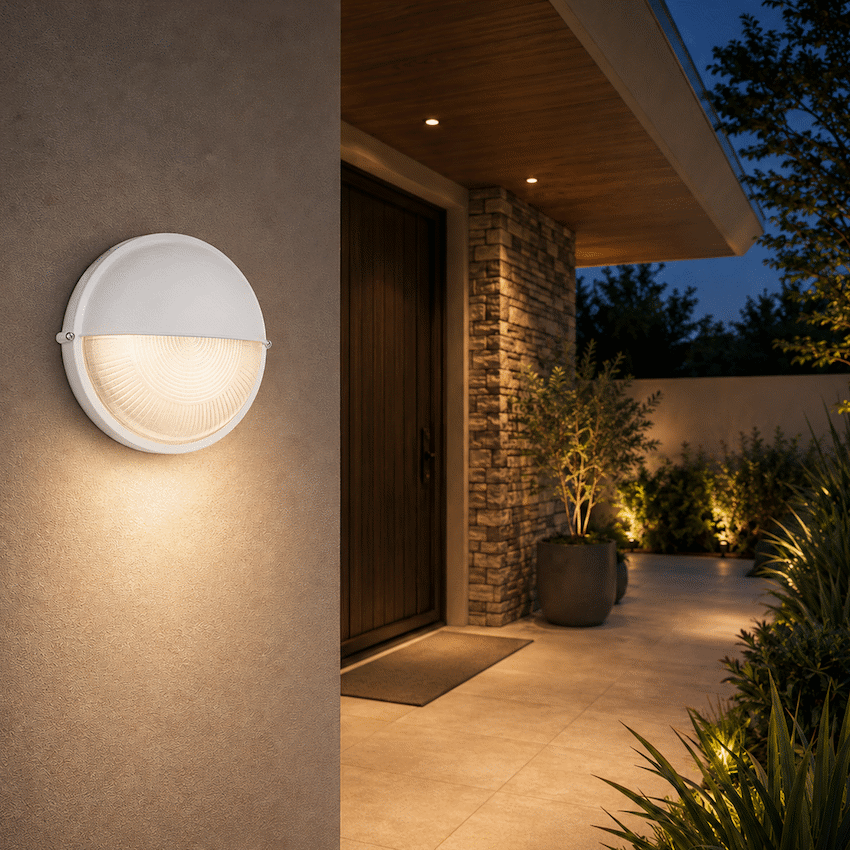 Ellies Arc Series - AC Round Bulkhead - Aluminium + Glass - E27 Base -WT - Image 6